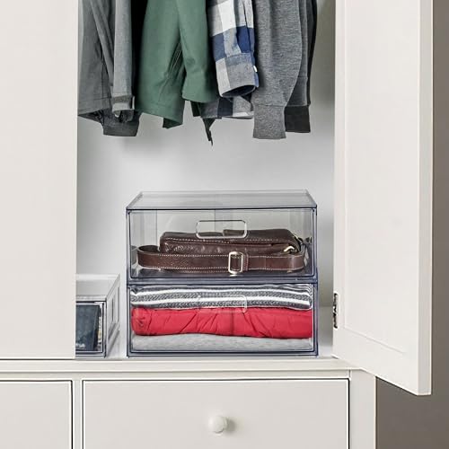 2‑Pack Large Clear Glossy Pull‑Out Closet Drawers, BPA‑Free PET Plastic Stackable Storage Organizers 14" x 13.78" x 5.5", for Shoes Accessories Toys Pantry Household Organization - Image 2