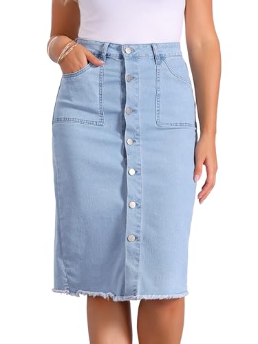 Jupe en jean boutonnée femme style vintage décontracté à ourlet brut