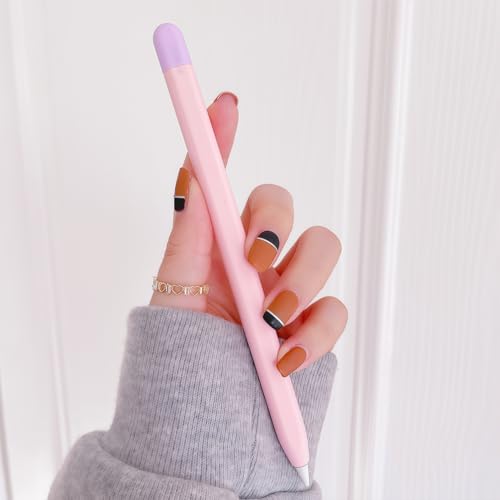 Image of Silicone Case for Apple Pencil Pro & Apple Pencil 2nd Generation, Light Pen Skin Cover Sleeve Accessories Soft Protective iPad Pencil Grip Holder, Pink + Lavender