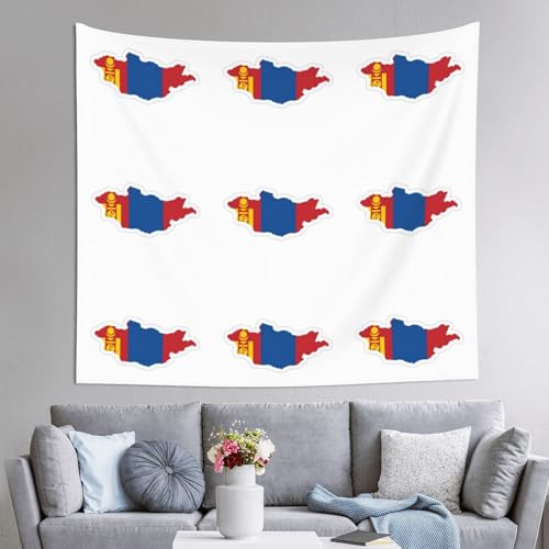 Tapiz de mapa de Mongolia DUWAA: decoración estética de salón y dormitorio de 60x51 pulgadas