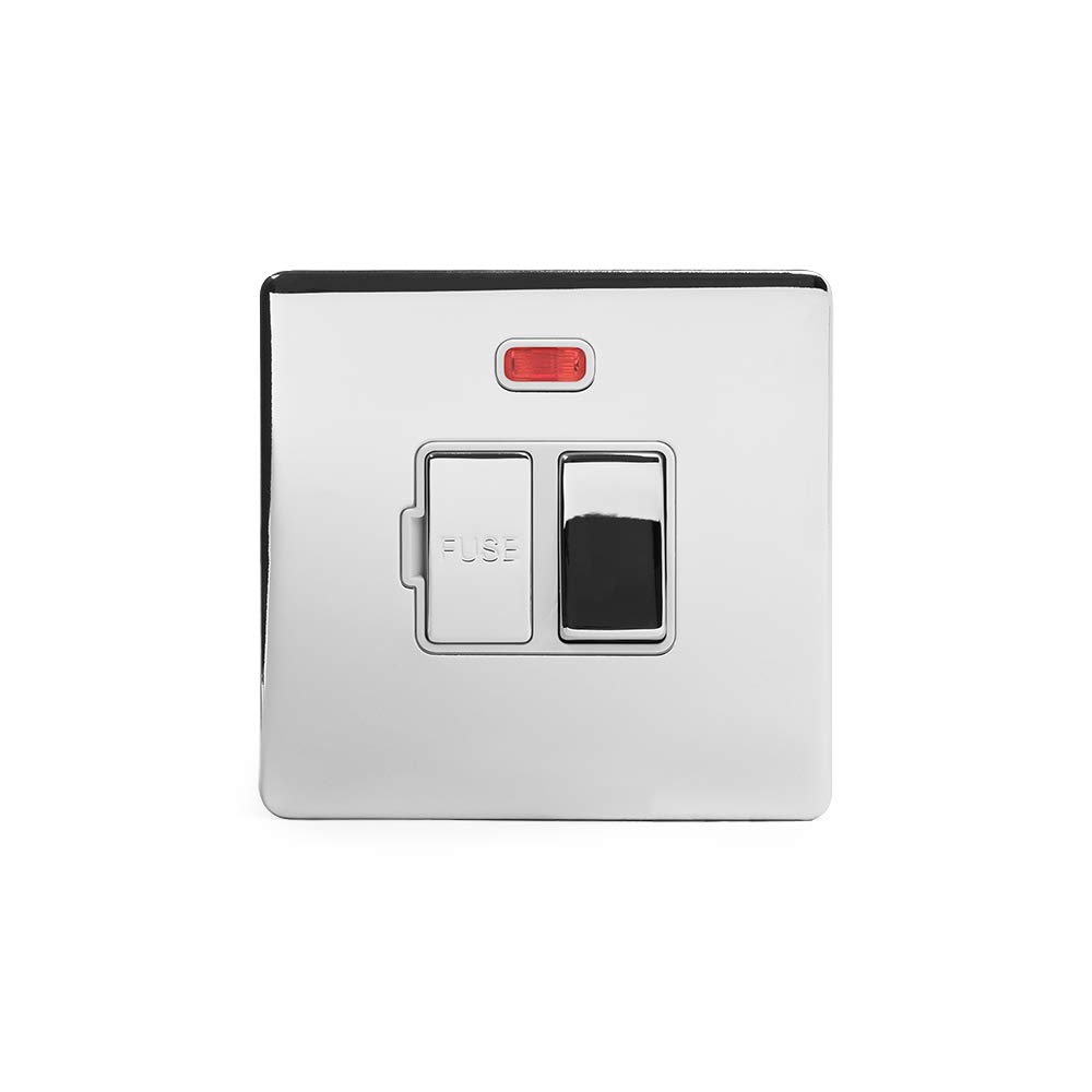 The Soho Lighting Company Black Soho Lighting Polished Chrome Fused Connection Unit Switched With Neon 13A Dp Wht Ins Screwless