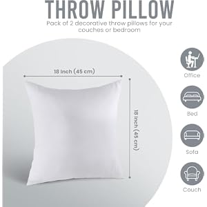 Utopia Bedding Relleno Cojín 45×45 cm Pack de 2 para Cojines Cama Sofá