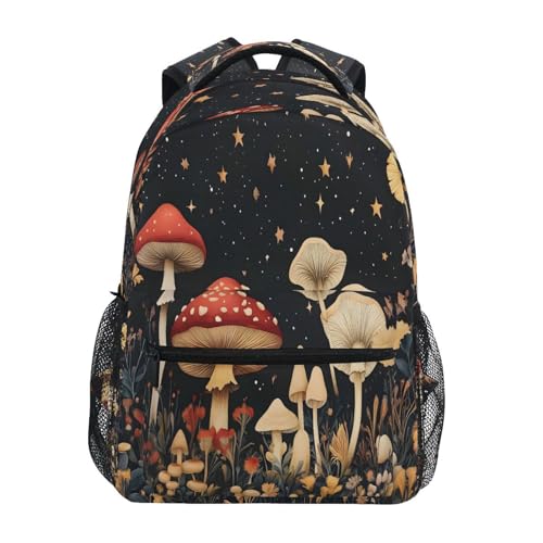 Mushroom Moon Night Flower Backpack for School Boys Girls Adults Kids Bookbag Laptop Bag 15L