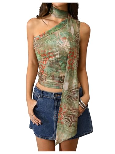 Image of RoseSeek Women's Y2K Leopard Polka Dots Halter Asymmetrical Neck Crop Tops
