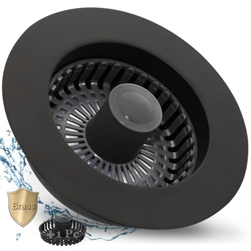 BAOLSLS 3-in-1 Kitchen Sink Stopper & Strainer, Brass, Black