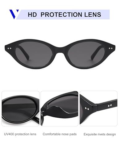Image of VANLINKER Retro Oval Cat Eye Sunglasses for Women Men Small 90s Style Vintage Trendy Narrow Frame VL9844