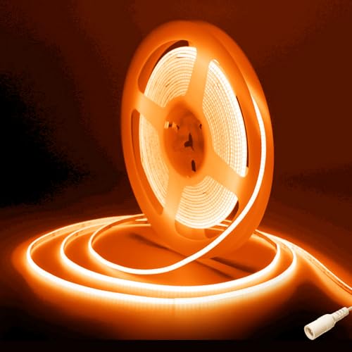 Fosingut Orange Ruban LED COB 5m, DC12V 2.7mm Bande LED Chambre,480LED/m CRI90+ Flexible Lumiere Gaming Adhésif Rubans à LED pour TV,Cuisine,Maison Décor Intérieure,DIY(Seule Bandeau)