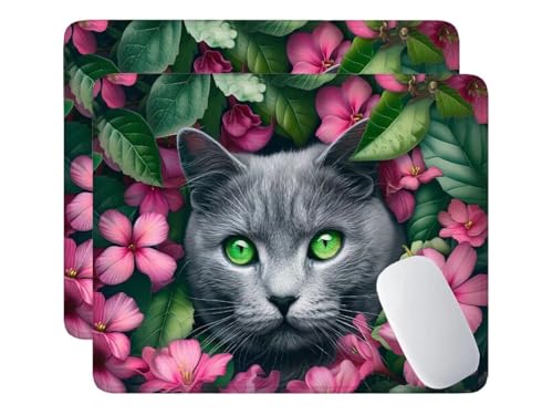 2 Pcs Alfombrilla de Ratón de 360x300x3 mm,Flores Gatos Mouse Mat Pequeña, Alfombrilla de Ratón Antideslizante con Base de Goma, Adecuado para Ratón de Oficina y para Gaming Desk Mat m-450