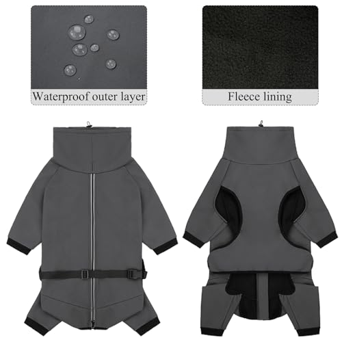 Cyponpy Hundemantel Wasserdicht Warm mit Beinen Hundejacke Winter Reflektierend Reißverschluss Hundemantel Warm Hundepullover Fleece Mantel Hund Winterjacke Wasserdicht Hundebekleidung Regenmantel