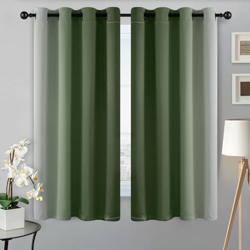 Image of SimpleHome Ombre Room Darkening Curtains for Bedroom, Gradient Sage Green to Grey White Light Blocking Thermal Insulated Grommet Window Curtain /Drapes for Living Room,2 Panels, 52x63 inches Length