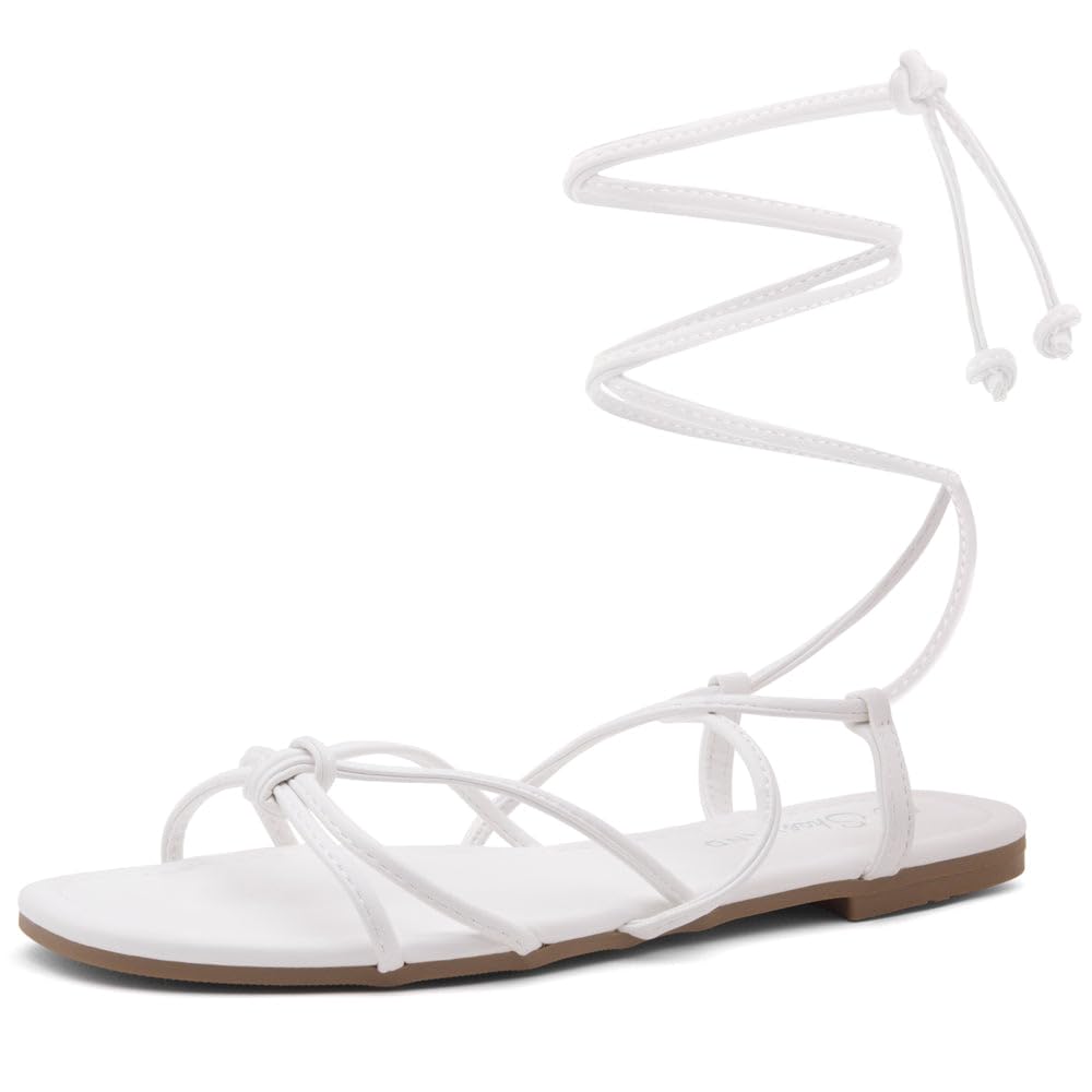 Shoe LandWomen’s Flat Lace Up Sandals – Strappy Gladiator Sandals with  Adjustable Crisscross Ankle Straps Comfortable Open Toe Shoes for Summer