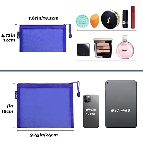GINOYA Mesh Toiletry Bags, 6pcs Nylon Makeup Pouches with Zipper for Cosmetic Home Office Purse Diaper Bag (Blue) - Image 3