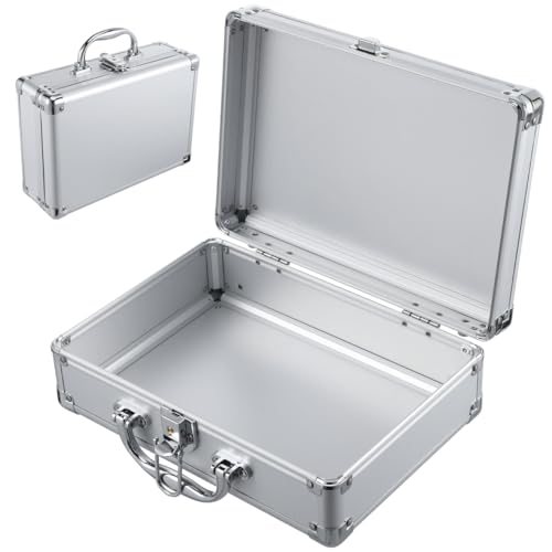 Valise métallique argentée avec poignée portable pour un rangement ordonné
