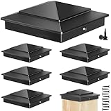 Toscoco 4 x 4 Ultra Durable Aluminum Pyramid Post Caps Fits Actual 3.5' x 3.5' Wood Posts, Fence Post Cap Cover for Outdoor Cedar Fences Decks Mailbox Posts, 6 Pack - Black