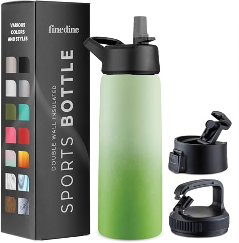 Triple-Insulated Stainless Steel Water Bottles with Straw, 25 Oz Reusable Insulated Water Bottles with 3 Lids, Metal Water Bottle for Travel, School, Sports, Gym/Men, Women & Kids (Dreamy Green)