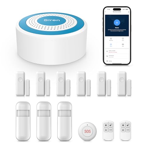 PGST Smart Home Alarm System,Wireless House Alarm Kit with Instant Tuya App Alerts,Siren Hub,Motion Sensors, Door Sensors & Remote,SOS,Works with Alexa for Villa,Apartment Kids Safety (A519W-UK-D)