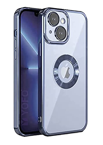 Image of YOFO Electroplated Logo View Back Cover Case for Apple iPhone 13 [6.1] (Transparent|Chrome|TPU+Poly Carbonate) (Purple)