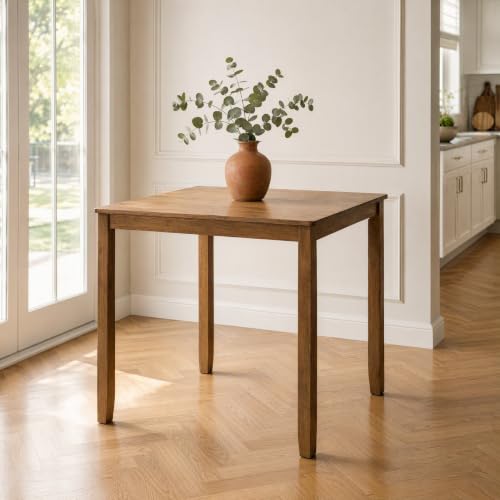 Trygoal 34.5 Inch Square Dining Table, Wooden Counter Height Table, Oak