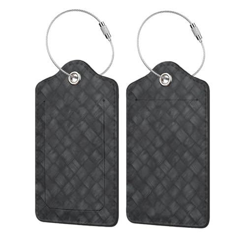 Paquete de 2 etiquetas de equipaje de fibra de carbono con patrón de tejido de fibra de carbono para maleta, etiqueta de identificación de nombre y lazo de metal para mujeres y hombres