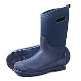 DKSUKO All Weather Kids Rubber Rain Boots for Boys and Girls ，Waterproof Insulated Neoprene Mud Boots,Winter Snow Boots with Handles(1 big_kid,Blue)