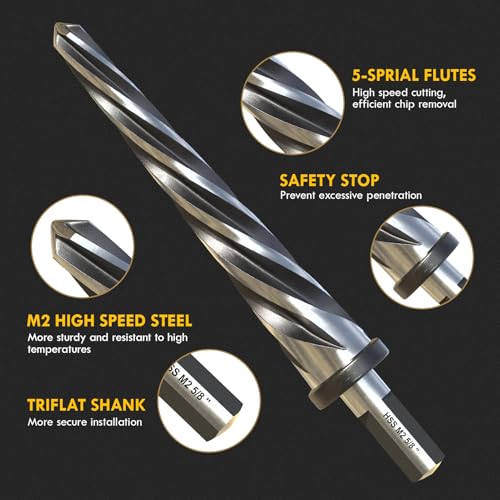 MACXCOIP Bridge Construction Reamer-9/16, M2 HSS Taper Chucking Reamer Drill Bit with 5-Spiral Flutes Design for Steel, Alloy, Aluminum, Wood and Plastic by MACXCOIP - Image 2