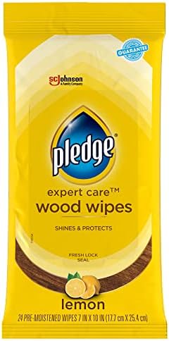 Pledge Expert Care Wood Wipes, Works on Wood, Granite, and Leather, Cleans and Protects Lemon, 24 Wipes