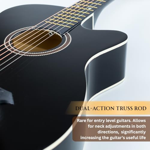 Image of Henrix 38C PRO 38 Inch Bass Wood Cutaway Acoustic Guitar With Die-Cast Tuners, Dual-Action Truss Rod, Gig-Bag, Picks, String Set, String Winder, Strap & Polishing Cloth - Black