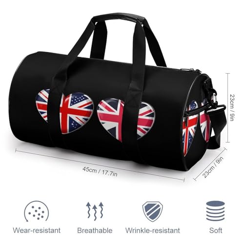 UK Great Britain Heart Flag Sports Gym Bag Travel Duffel Workout Bag with Adjustable Strap2