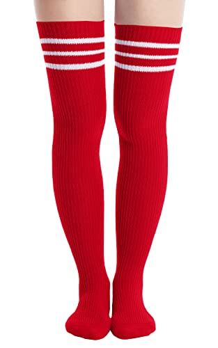 Image of Abodhu Womens Thigh High Socks, Over Knee Socks for Women, Striped Knit Long Tall Stockings, Cosplay Casual Socks