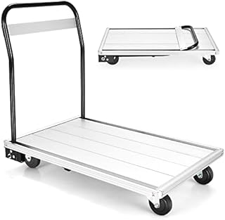 TANGZON Folding Platform Cart, Heavy Duty Silent Flatbed Cart Trolley with 4 TPR Wheels & Large U-Shaped Handle, Indoor Outdoor Practical Platform Truck for Home, Office and Warehouse