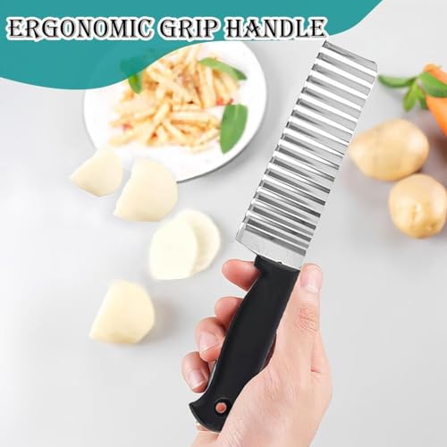 Image of Crinkle Cutter- Stainless Steel Wavy Blade Vegetable Slicer for Chips, Fruits & Vegetables (Pack of 1)