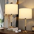 PSDSSHIIS 21" Set of 2 Modern Table Lamp Bedside Lamps for Bedroom Living Room Nightstand Lamp for End Tables 3-Color Temperatures Pull Chain Wood Fabric for Home Office Desk Decor (Light Brown+Brass)