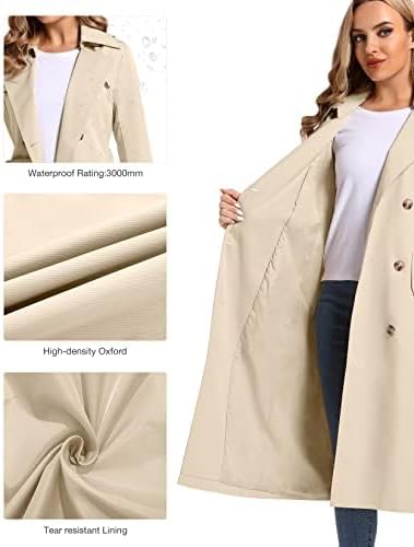 Women's Waterproof Long Trench Coat Double Breasted Length Classic Lapel Belt Coat With Removable Hood - Image 4