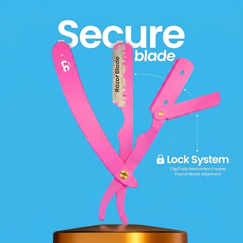 Image of Utopia Care Professional Straight Razor for Men, Barber Straight Edge Razor Safety with 100 Pack Blades, Pink