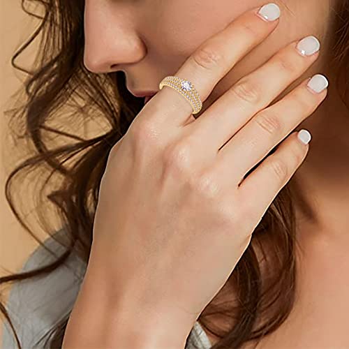 Bzebi 3 Row Wide Adjustable Ring 18K Gold Plated Cubic Zirconia Wedding Engagement Eternity Band Stackable Ring Jewelry Gift Mother's Day Birthday #TOP2