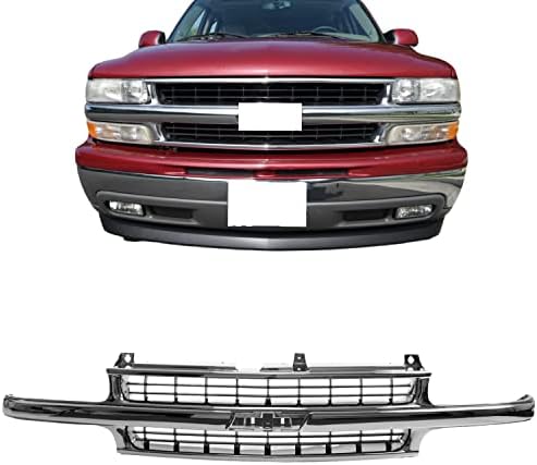 Titanium Plus Autoparts Replacement Parts Front Grille Grill Chrome Black Compatible With CHEVROLET Chevy Tahoe 2000-2006 Fits 88968934 GM1200442