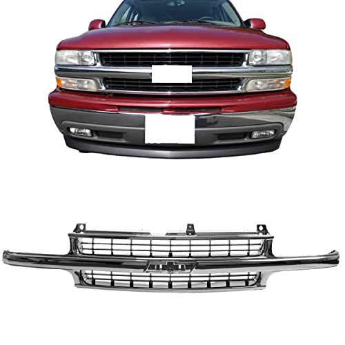 Titanium Plus Autoparts Front Grille Grill Chrome Shell With Black Insert Compatible With CHEVROLET 1999-2002 Silverado 1500 2500 & 2000-2006 Suburban 1500 2500 Tahoe 88968934 GM1200442
