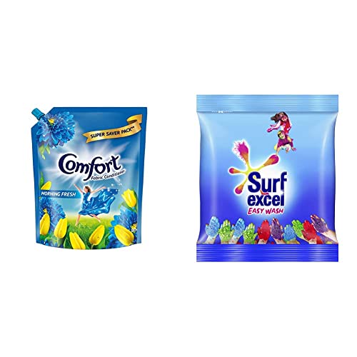 Image of Comfort After Wash Morning Fresh Fabric Conditioner Pouch - 2 L & Easy Wash Detergent Powder, 3 kg Combo