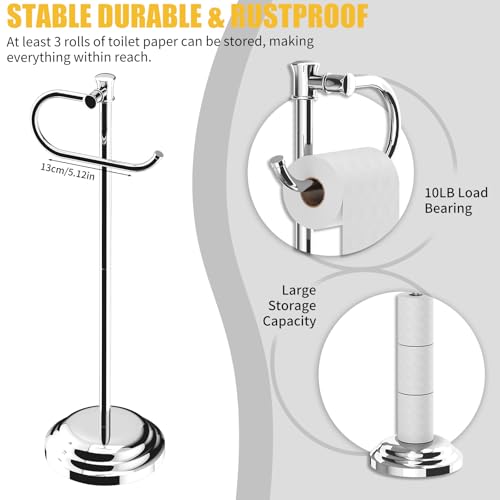 BESy Toilet Paper Holder Free Standing Bathroom Toilet Tissue Holder Stand for Floor Toilet Paper Roll Holder with Storage Hardware Accessories Rack Hand Towel Bar Polished Chrome Stainless Steel by BESy - Image 4