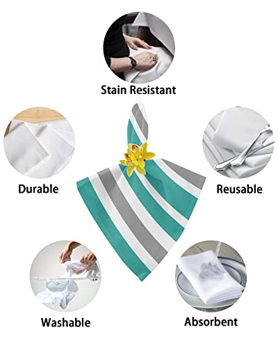 Set de 4 Servilletas de Tela Rayadas Turquesa, Blanco y Gris 20x20 Pulgadas miniatura 6