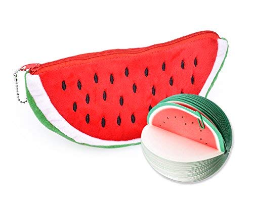 ds. distinctive style Stationery Set with Watermelon Shape Large Pencil Zipper Case Pencil Bag & Sketch Pad Note Pad (Red Watermelon), Red Watermelon, Make-Up Pouch