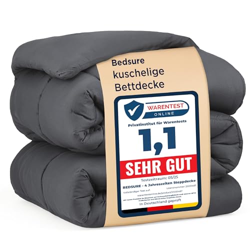 BEDSURE Bettdecke Ohne Bezug 135x200 - Bettdecke 135x200 für Allergiker, Warm & Gemütlich Ganzjahresdecke 300GSM Füllung, Waschbare Duvet für 4 Jahreszeiten, Grau