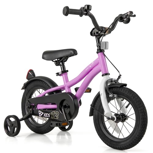 Image of BABY JOY Kids Bike, 12 14 16 18 Inches Sporty Bicycle with Training Wheels, Adjustable Seat, Handbrake & Coaster Brake, Reflectors, Girls Boys Bike for 3-8 Years Old Children