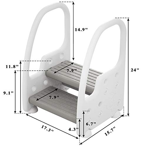 Image of Step Stool for Kids,Toddler Adjustable Step Stool with Handles and Non-Slip Steps,2 Step Stool for Toilet,Toddler Children Potty Training Kitchen Helper Foot Stool,Pink