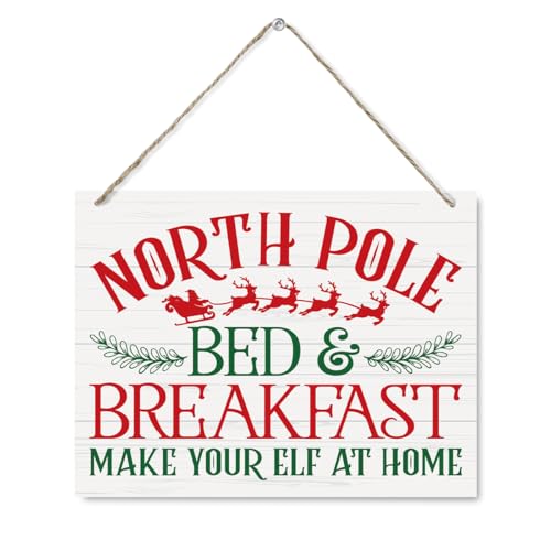 Christmas Decor Sign, North Pole Bed & Breakfast Sign, Rustic Wooden Hanging Plaque Sign, Farmhouse Christmas Home Decor, Kitchen Wall Decor, Dining Room Decor, Holiday Decors, Winter Decors