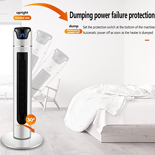 Ventilatorkachel, energiebesparend, 2-in-1 ventilator en verwarmingstoestellen met afstandsbediening en led-display, 2000 W, 3 warmtestanden met afstandsbediening, 8 uur timer, omvalbeveiliging, voor badkamer, kantoor en thuis, wit (maat: hoog 110 cm, col - Afbeelding 7