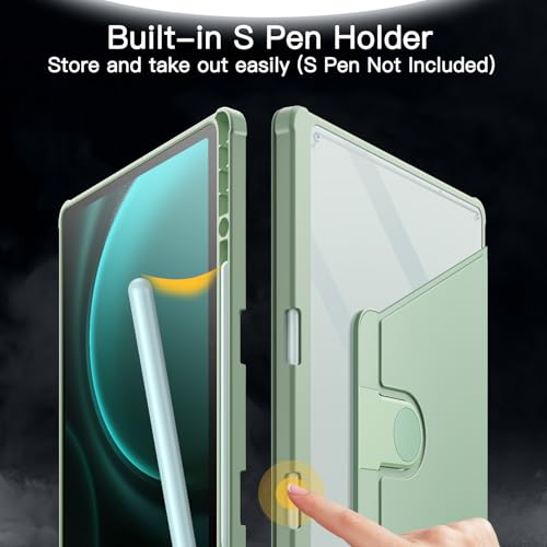 Image of JETech Rotating Cover Case for Samsung Galaxy Tab S10+ 2024 /Tab S9 FE+ /S9+ 2023 12.4-Inch with S Pen Holder, 360 Degree Rotation Protective Stand Cover Clear Back, Auto Wake /Sleep (Mint)