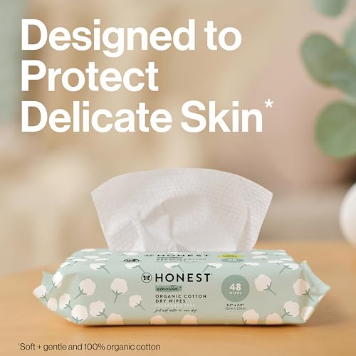 the honest company 100 pure organic cotton dry wipes multi-use disposable facial cloths and baby wipes hypoallergenic and gentle on skin 192 count
