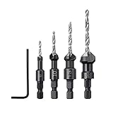 4Pcs Countersink Drill Bits, DRILLPRO Wood Drill Woodworking Countersink Chamfer, with One Hex Wrench, 6, 10, 13, 16