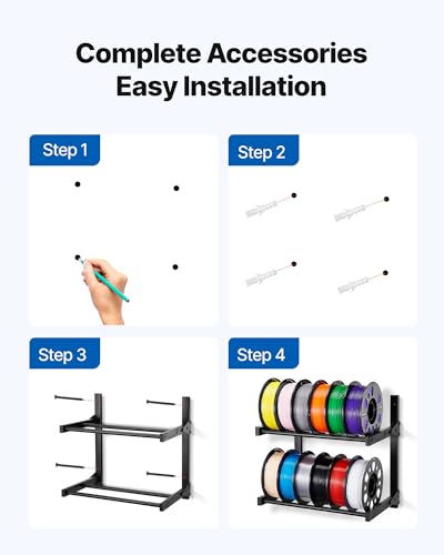 Image of VEVOR Wall Mount Printer Filament Storage Rack, 2-Tier Wall Bracket Storage Shelf, Rolling Filament Spool Holders Racks with Wheels, Filaments Organzied for 3D Printing Studio, Workshop (Shelf Only)
